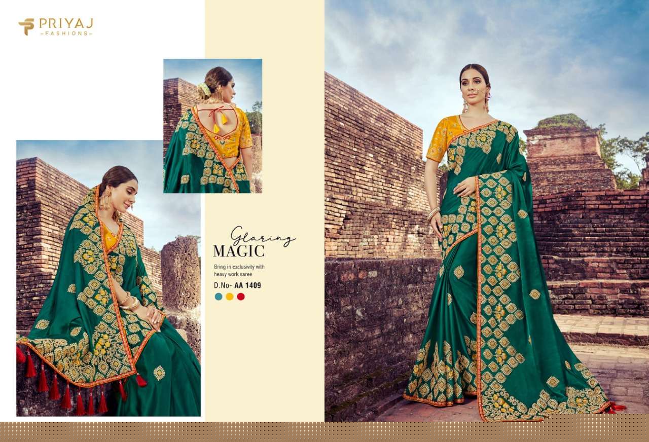 EKAYA BY PRIYAJ FASHION 1404 TO 1413 SERIES INDIAN TRADITIONAL WEAR COLLECTION BEAUTIFUL STYLISH FANCY COLORFUL PARTY WEAR & OCCASIONAL WEAR FANCY EMBROIDERED SAREES AT WHOLESALE PRICE
