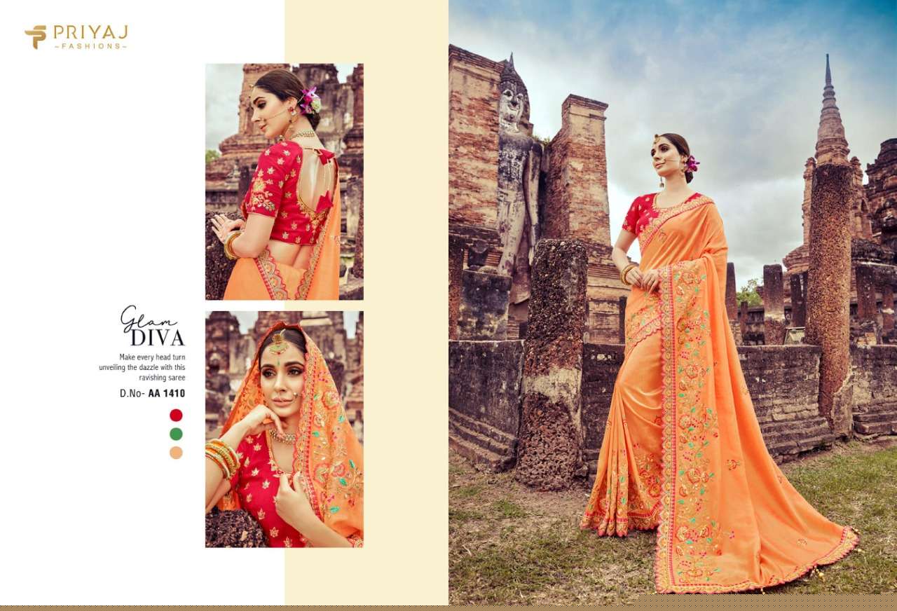 EKAYA BY PRIYAJ FASHION 1404 TO 1413 SERIES INDIAN TRADITIONAL WEAR COLLECTION BEAUTIFUL STYLISH FANCY COLORFUL PARTY WEAR & OCCASIONAL WEAR FANCY EMBROIDERED SAREES AT WHOLESALE PRICE