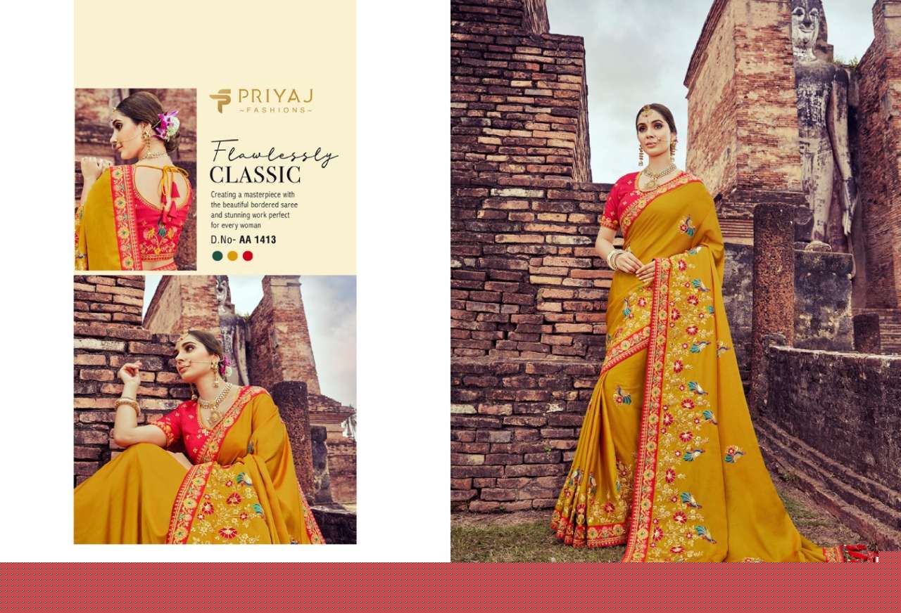 EKAYA BY PRIYAJ FASHION 1404 TO 1413 SERIES INDIAN TRADITIONAL WEAR COLLECTION BEAUTIFUL STYLISH FANCY COLORFUL PARTY WEAR & OCCASIONAL WEAR FANCY EMBROIDERED SAREES AT WHOLESALE PRICE