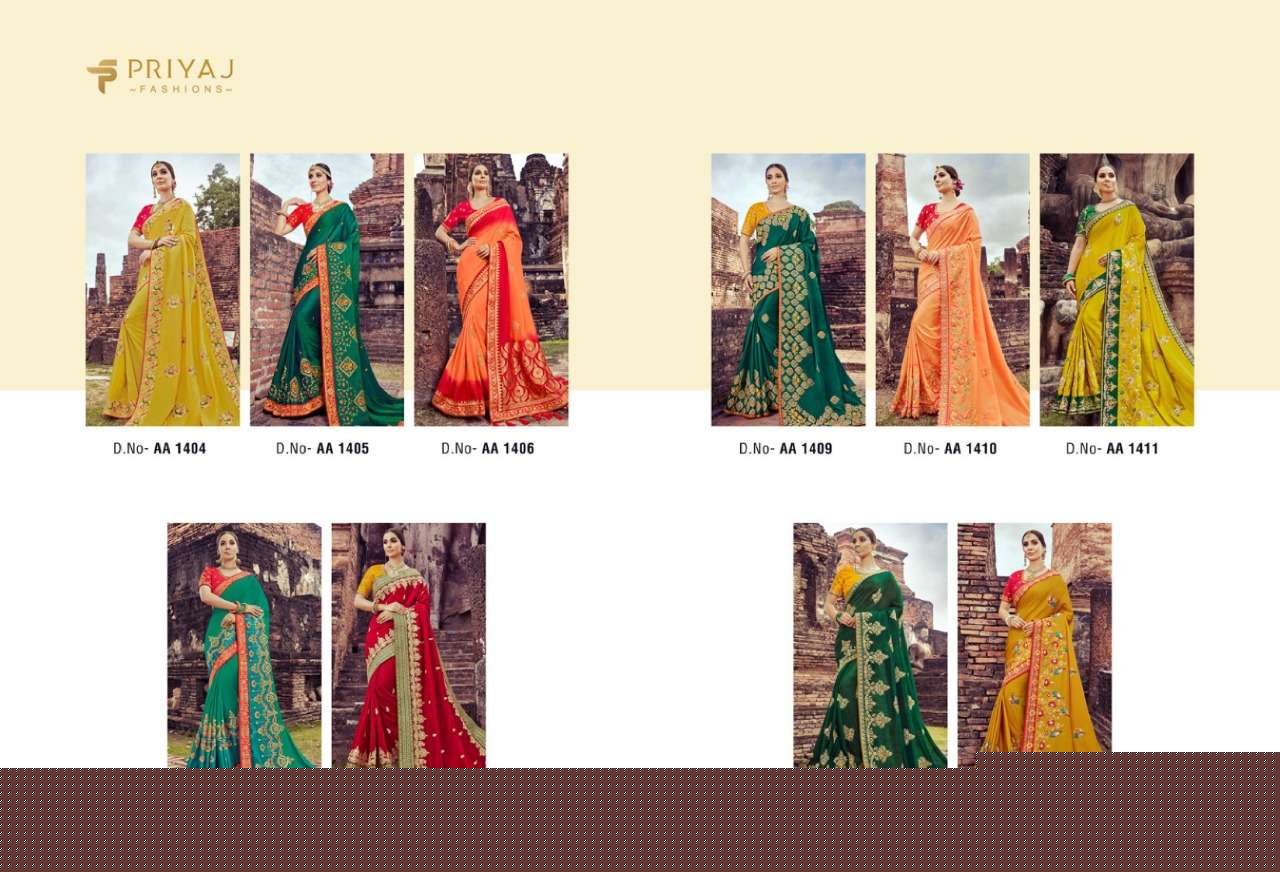 EKAYA BY PRIYAJ FASHION 1404 TO 1413 SERIES INDIAN TRADITIONAL WEAR COLLECTION BEAUTIFUL STYLISH FANCY COLORFUL PARTY WEAR & OCCASIONAL WEAR FANCY EMBROIDERED SAREES AT WHOLESALE PRICE