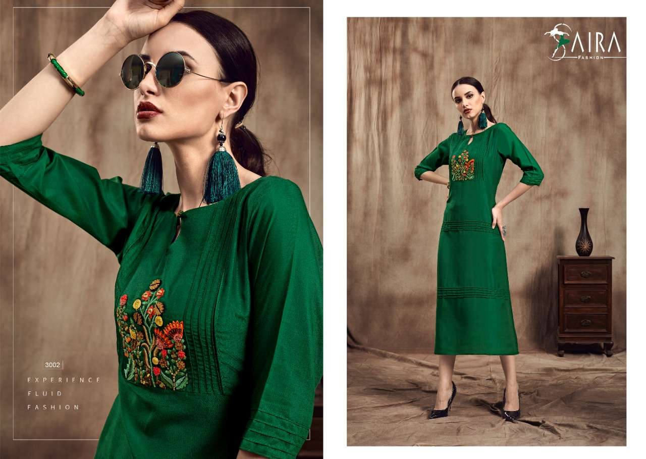 SAIRA VOL-3 BY SAIRA FASHION 3001 TO 3006 SERIES BEAUTIFUL COLORFUL STYLISH FANCY CASUAL WEAR & ETHNIC WEAR & READY TO WEAR MUSLIN EMBROIDERED KURTIS AT WHOLESALE PRICE