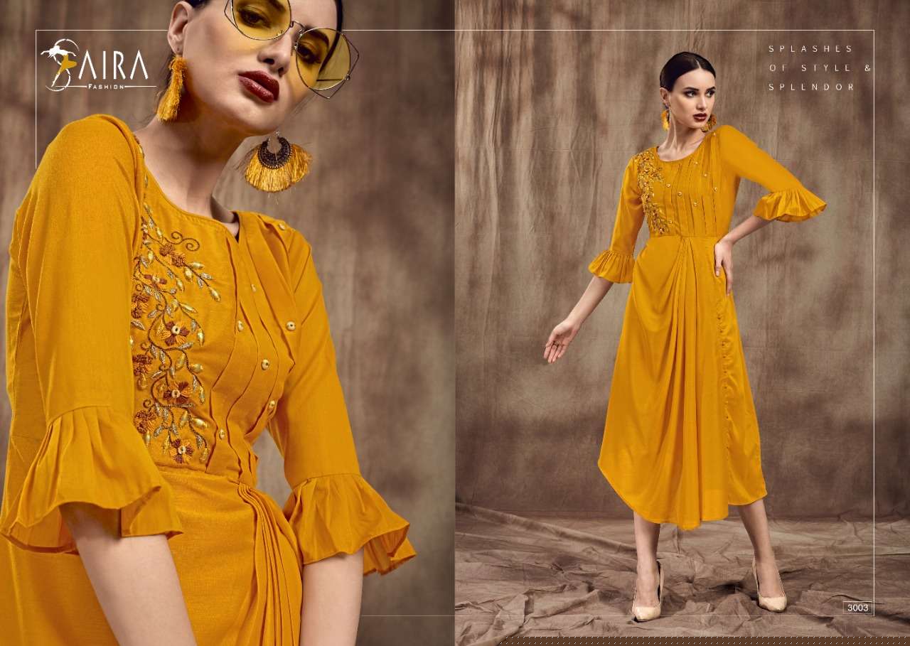 SAIRA VOL-3 BY SAIRA FASHION 3001 TO 3006 SERIES BEAUTIFUL COLORFUL STYLISH FANCY CASUAL WEAR & ETHNIC WEAR & READY TO WEAR MUSLIN EMBROIDERED KURTIS AT WHOLESALE PRICE