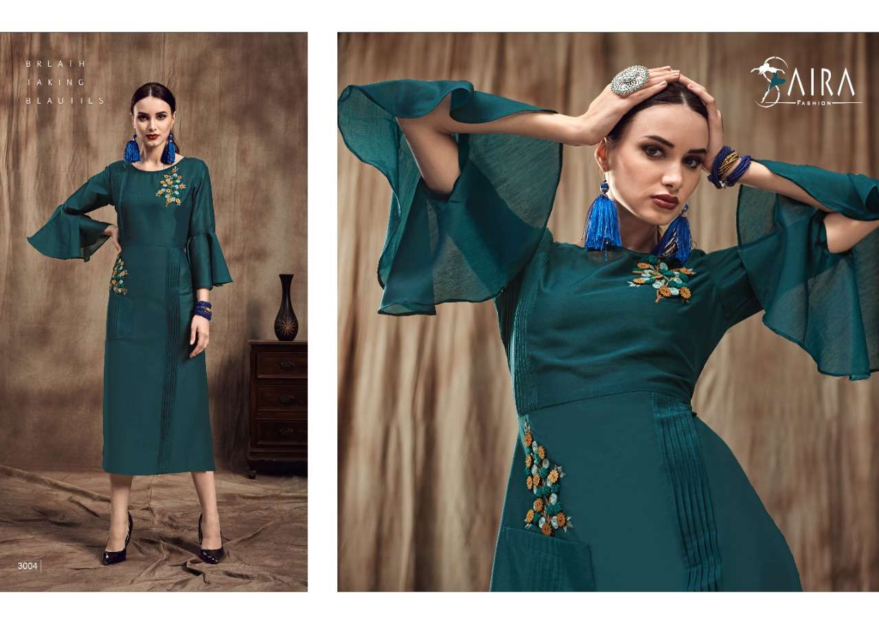 SAIRA VOL-3 BY SAIRA FASHION 3001 TO 3006 SERIES BEAUTIFUL COLORFUL STYLISH FANCY CASUAL WEAR & ETHNIC WEAR & READY TO WEAR MUSLIN EMBROIDERED KURTIS AT WHOLESALE PRICE
