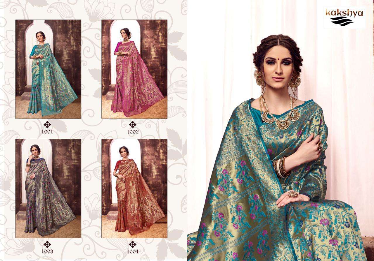 GUJARISH BY KAKSHYA 1001 TO 1004 SERIES INDIAN TRADITIONAL WEAR COLLECTION BEAUTIFUL STYLISH FANCY COLORFUL PARTY WEAR & OCCASIONAL WEAR KOTA LICHI SAREES AT WHOLESALE PRICE