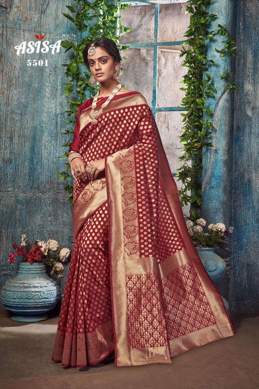 SILKINA BY ASISA 5501 TO 5509 SERIES INDIAN TRADITIONAL WEAR COLLECTION BEAUTIFUL STYLISH FANCY COLORFUL PARTY WEAR & OCCASIONAL WEAR ZARI LICHI SILK SAREES AT WHOLESALE PRICE