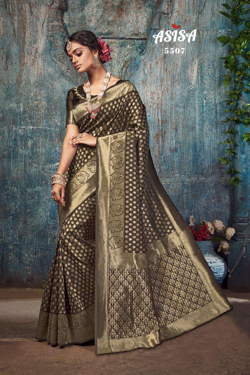 SILKINA BY ASISA 5501 TO 5509 SERIES INDIAN TRADITIONAL WEAR COLLECTION BEAUTIFUL STYLISH FANCY COLORFUL PARTY WEAR & OCCASIONAL WEAR ZARI LICHI SILK SAREES AT WHOLESALE PRICE