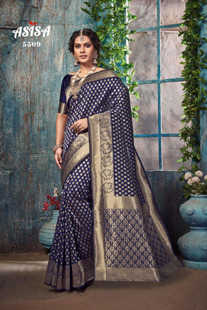 SILKINA BY ASISA 5501 TO 5509 SERIES INDIAN TRADITIONAL WEAR COLLECTION BEAUTIFUL STYLISH FANCY COLORFUL PARTY WEAR & OCCASIONAL WEAR ZARI LICHI SILK SAREES AT WHOLESALE PRICE
