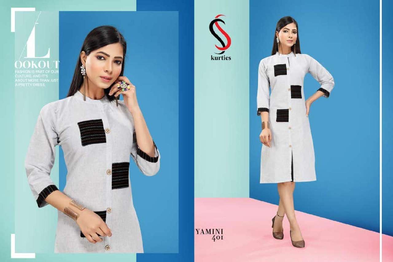 YAMINI VOL-4 BY S S KURTIS 401 TO 410 SERIES BEAUTIFUL COLORFUL STYLISH FANCY CASUAL WEAR & ETHNIC WEAR & READY TO WEAR HANDLOOM COTTON KURTIS AT WHOLESALE PRICE