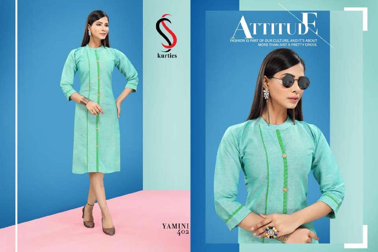 YAMINI VOL-4 BY S S KURTIS 401 TO 410 SERIES BEAUTIFUL COLORFUL STYLISH FANCY CASUAL WEAR & ETHNIC WEAR & READY TO WEAR HANDLOOM COTTON KURTIS AT WHOLESALE PRICE