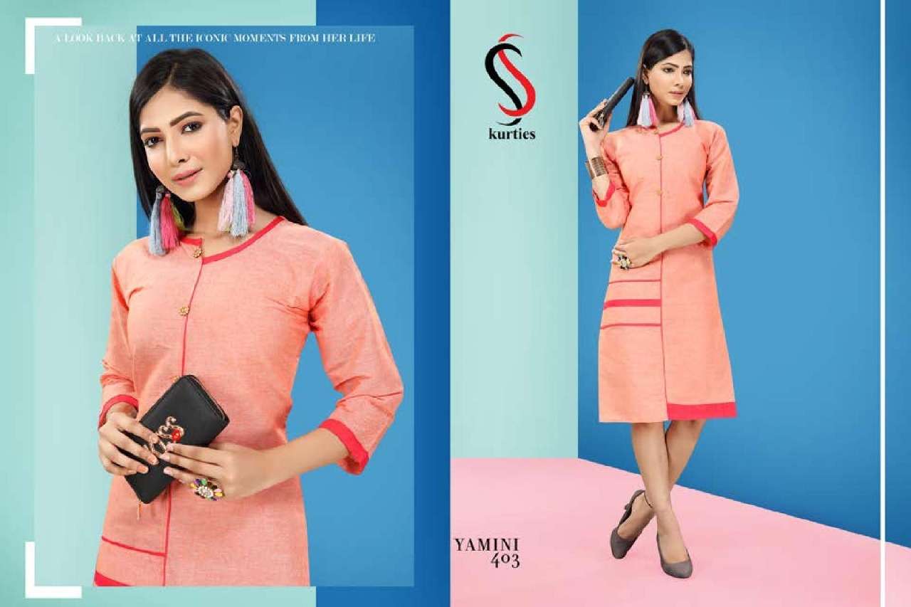 YAMINI VOL-4 BY S S KURTIS 401 TO 410 SERIES BEAUTIFUL COLORFUL STYLISH FANCY CASUAL WEAR & ETHNIC WEAR & READY TO WEAR HANDLOOM COTTON KURTIS AT WHOLESALE PRICE