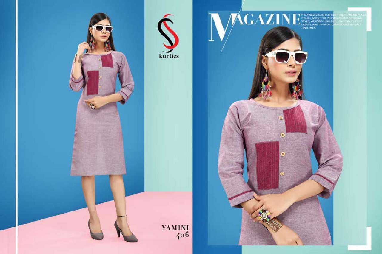 YAMINI VOL-4 BY S S KURTIS 401 TO 410 SERIES BEAUTIFUL COLORFUL STYLISH FANCY CASUAL WEAR & ETHNIC WEAR & READY TO WEAR HANDLOOM COTTON KURTIS AT WHOLESALE PRICE