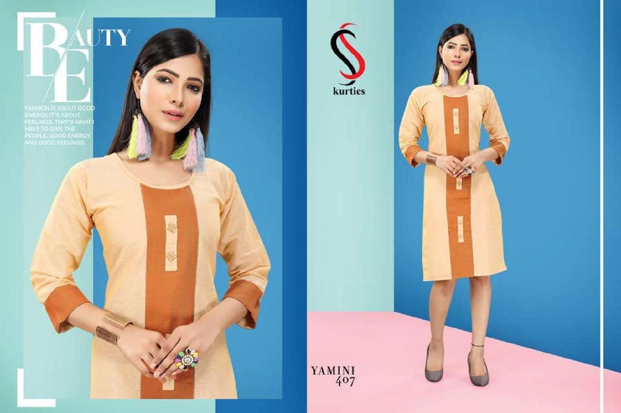 YAMINI VOL-4 BY S S KURTIS 401 TO 410 SERIES BEAUTIFUL COLORFUL STYLISH FANCY CASUAL WEAR & ETHNIC WEAR & READY TO WEAR HANDLOOM COTTON KURTIS AT WHOLESALE PRICE