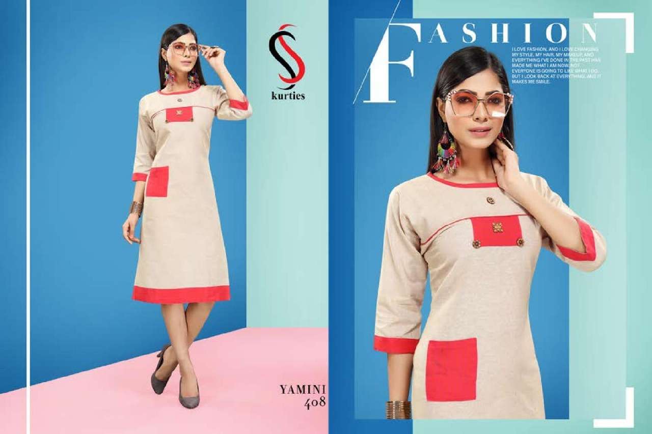 YAMINI VOL-4 BY S S KURTIS 401 TO 410 SERIES BEAUTIFUL COLORFUL STYLISH FANCY CASUAL WEAR & ETHNIC WEAR & READY TO WEAR HANDLOOM COTTON KURTIS AT WHOLESALE PRICE