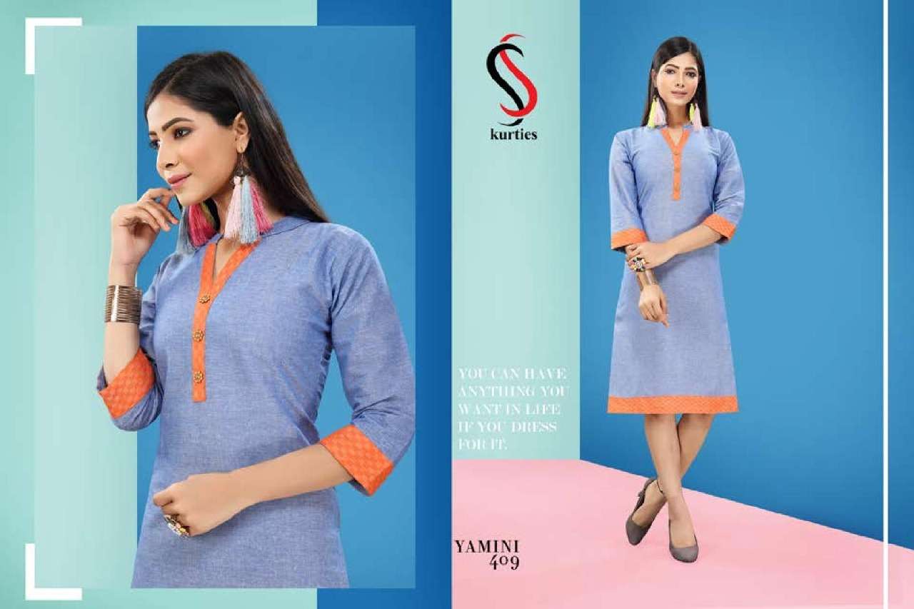 YAMINI VOL-4 BY S S KURTIS 401 TO 410 SERIES BEAUTIFUL COLORFUL STYLISH FANCY CASUAL WEAR & ETHNIC WEAR & READY TO WEAR HANDLOOM COTTON KURTIS AT WHOLESALE PRICE