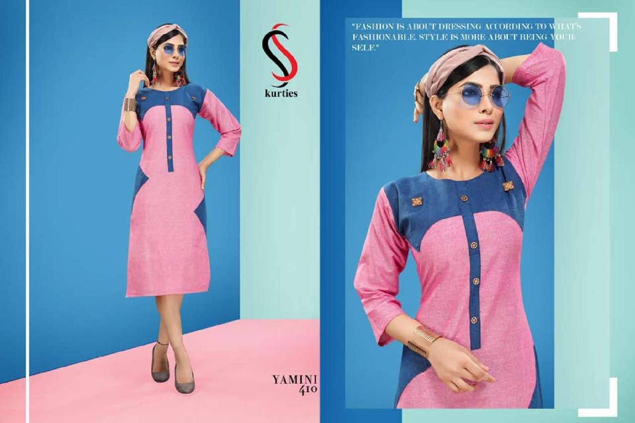 YAMINI VOL-4 BY S S KURTIS 401 TO 410 SERIES BEAUTIFUL COLORFUL STYLISH FANCY CASUAL WEAR & ETHNIC WEAR & READY TO WEAR HANDLOOM COTTON KURTIS AT WHOLESALE PRICE