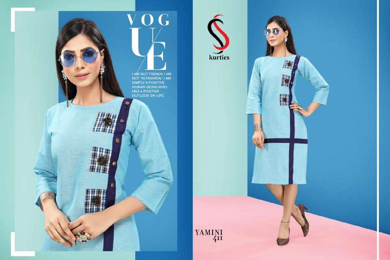 YAMINI VOL-4 BY S S KURTIS 401 TO 410 SERIES BEAUTIFUL COLORFUL STYLISH FANCY CASUAL WEAR & ETHNIC WEAR & READY TO WEAR HANDLOOM COTTON KURTIS AT WHOLESALE PRICE