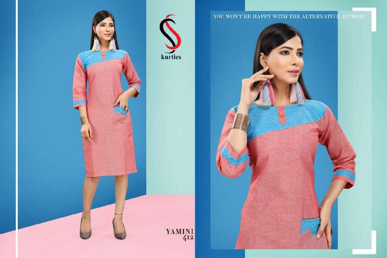 YAMINI VOL-4 BY S S KURTIS 401 TO 410 SERIES BEAUTIFUL COLORFUL STYLISH FANCY CASUAL WEAR & ETHNIC WEAR & READY TO WEAR HANDLOOM COTTON KURTIS AT WHOLESALE PRICE