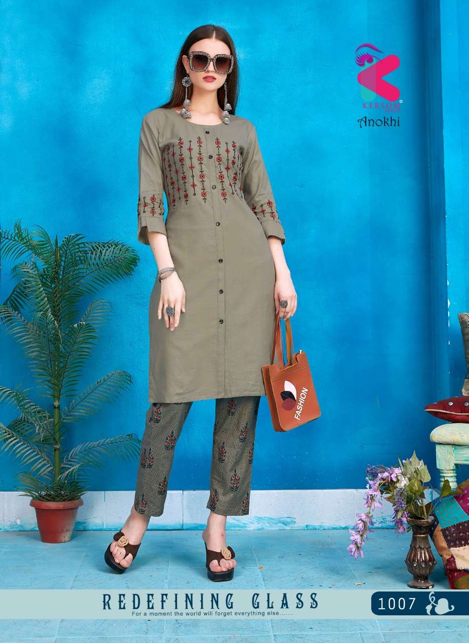 ANOKHI BY KERSOME 1001 TO 1008 SERIES BEAUTIFUL COLORFUL STYLISH FANCY CASUAL WEAR & ETHNIC WEAR & READY TO WEAR RAYON SLUB EMBROIDERED KURTIS AT WHOLESALE PRICE