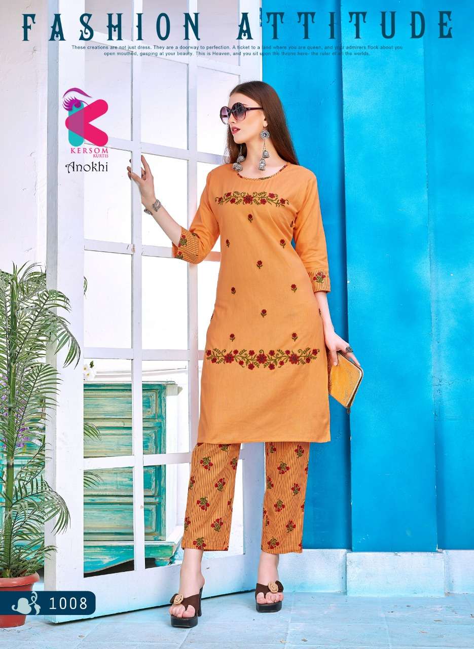 ANOKHI BY KERSOME 1001 TO 1008 SERIES BEAUTIFUL COLORFUL STYLISH FANCY CASUAL WEAR & ETHNIC WEAR & READY TO WEAR RAYON SLUB EMBROIDERED KURTIS AT WHOLESALE PRICE
