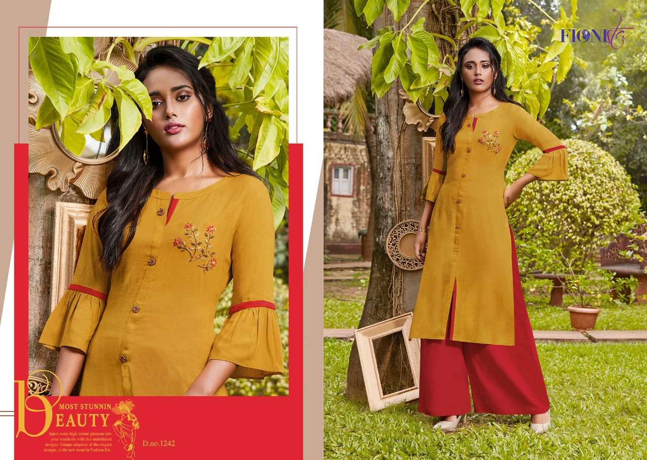 MANTRA BY FIONISTA 1241 TO 1247 SERIES BEAUTIFUL COLORFUL STYLISH FANCY CASUAL WEAR & ETHNIC WEAR & READY TO WEAR HEAVY RAYON SLUB KURTIS AT WHOLESALE PRICE