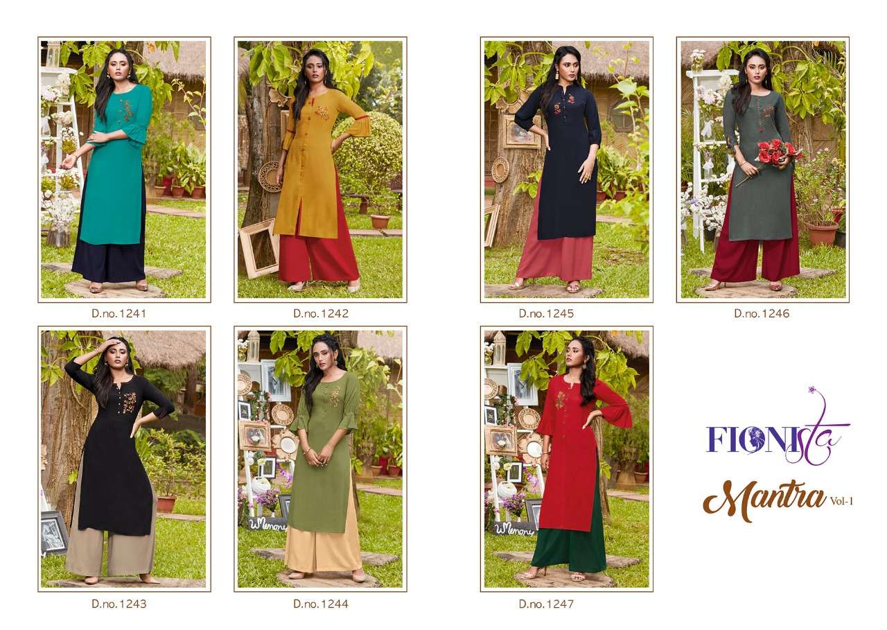 MANTRA BY FIONISTA 1241 TO 1247 SERIES BEAUTIFUL COLORFUL STYLISH FANCY CASUAL WEAR & ETHNIC WEAR & READY TO WEAR HEAVY RAYON SLUB KURTIS AT WHOLESALE PRICE