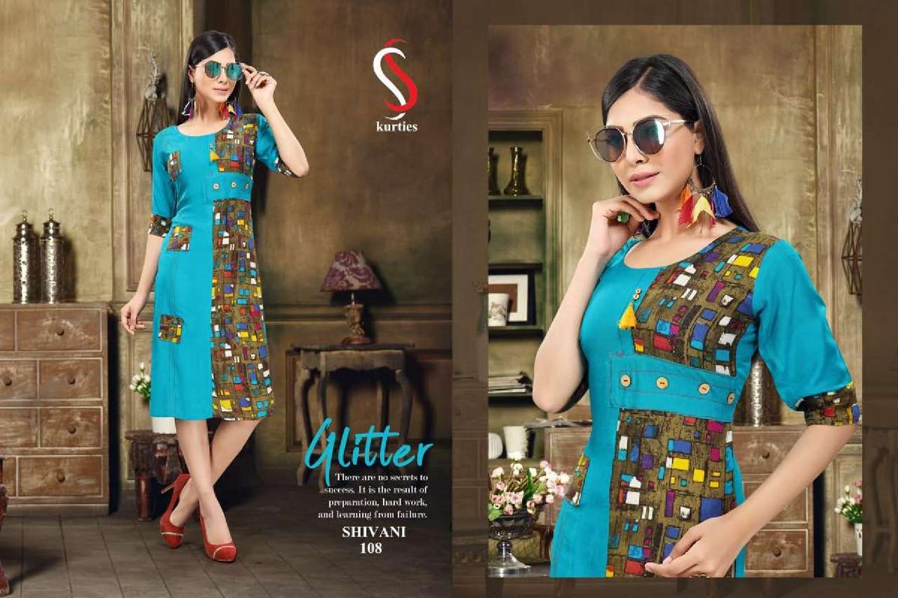 SHIVANI BY S S KURTIS 101 TO 110 SERIES BEAUTIFUL STYLISH COLORFUL FANCY PARTY WEAR & ETHNIC WEAR & READY TO WEAR RAYON PRINTED KURTIS AT WHOLESALE PRICE