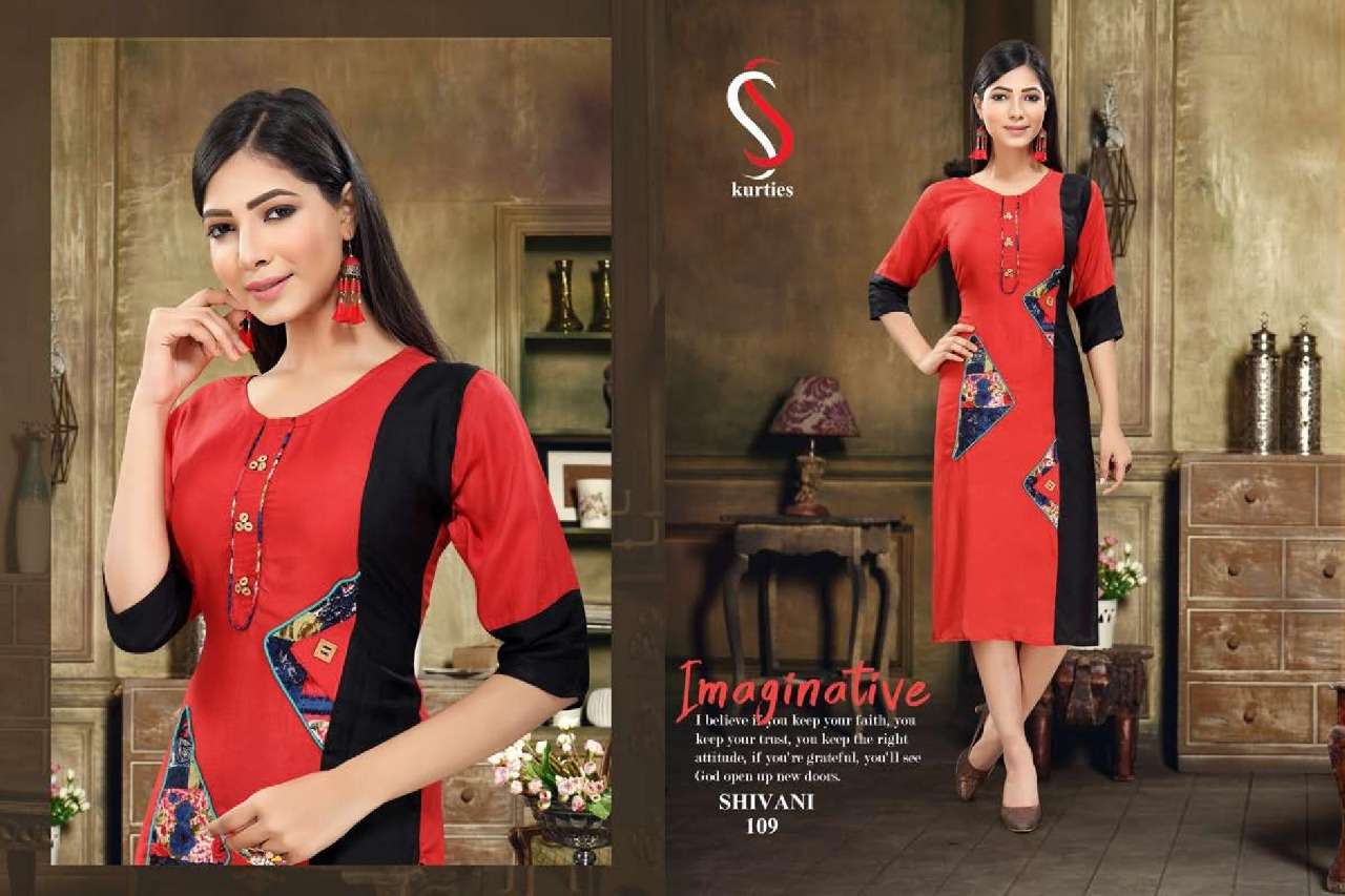 SHIVANI BY S S KURTIS 101 TO 110 SERIES BEAUTIFUL STYLISH COLORFUL FANCY PARTY WEAR & ETHNIC WEAR & READY TO WEAR RAYON PRINTED KURTIS AT WHOLESALE PRICE