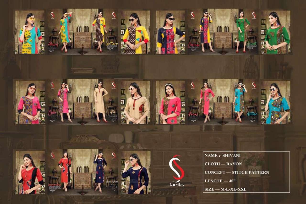 SHIVANI BY S S KURTIS 101 TO 110 SERIES BEAUTIFUL STYLISH COLORFUL FANCY PARTY WEAR & ETHNIC WEAR & READY TO WEAR RAYON PRINTED KURTIS AT WHOLESALE PRICE