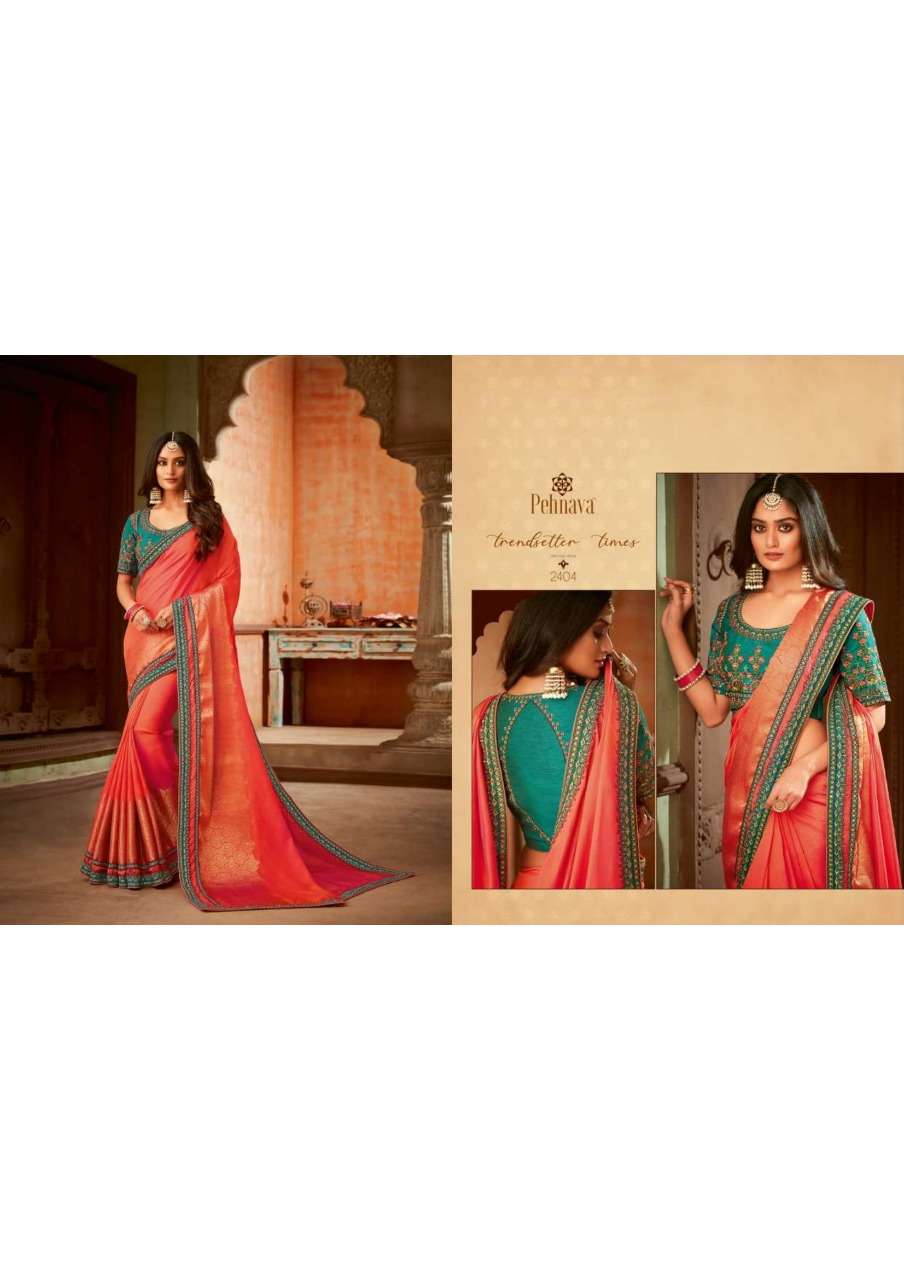 PEHNAVA 2401 SERIES BY PEHNAVA 2401 TO 2410 SERIES INDIAN TRADITIONAL WEAR COLLECTION BEAUTIFUL STYLISH FANCY COLORFUL PARTY WEAR & OCCASIONAL WEAR SILK/CHIFFON EMBROIDERED SAREES AT WHOLESALE PRICE