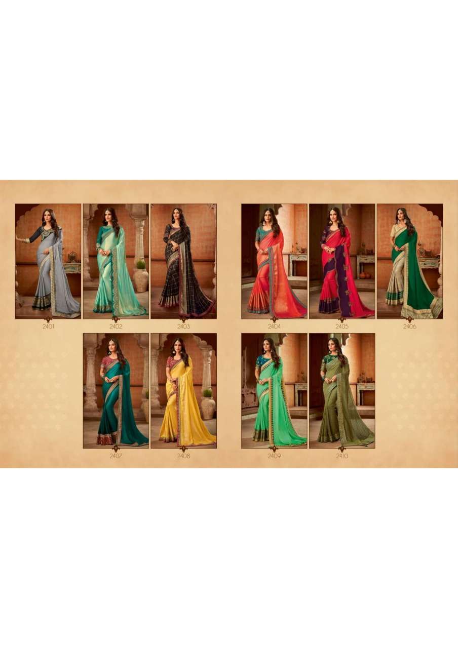 PEHNAVA 2401 SERIES BY PEHNAVA 2401 TO 2410 SERIES INDIAN TRADITIONAL WEAR COLLECTION BEAUTIFUL STYLISH FANCY COLORFUL PARTY WEAR & OCCASIONAL WEAR SILK/CHIFFON EMBROIDERED SAREES AT WHOLESALE PRICE