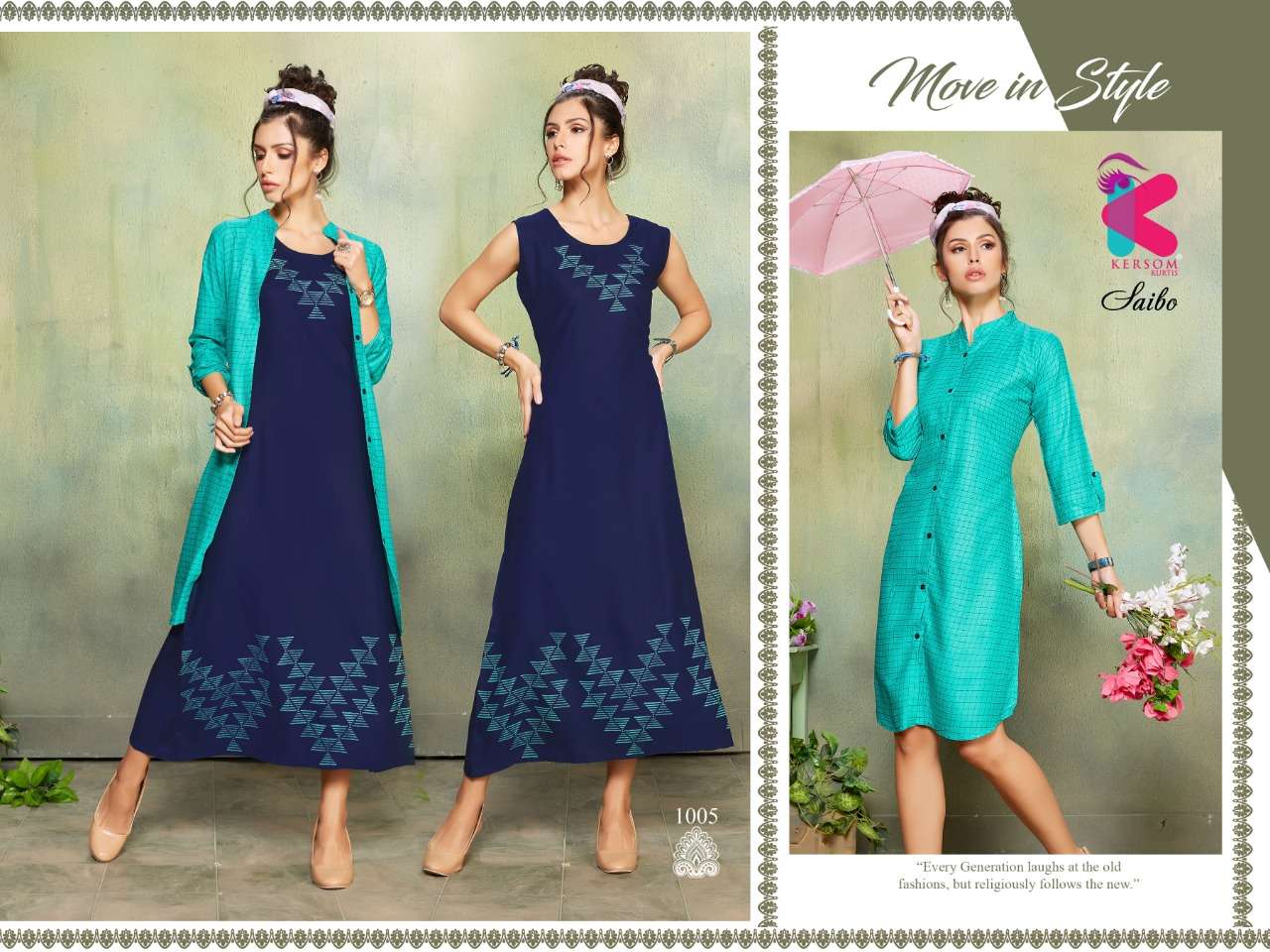 SAIBO BY KERSOM 1001 TO 1008 SERIES BEAUTIFUL STYLISH COLORFUL FANCY PARTY WEAR & ETHNIC WEAR & READY TO WEAR HEAVY RAYON KURTIS AT WHOLESALE PRICE