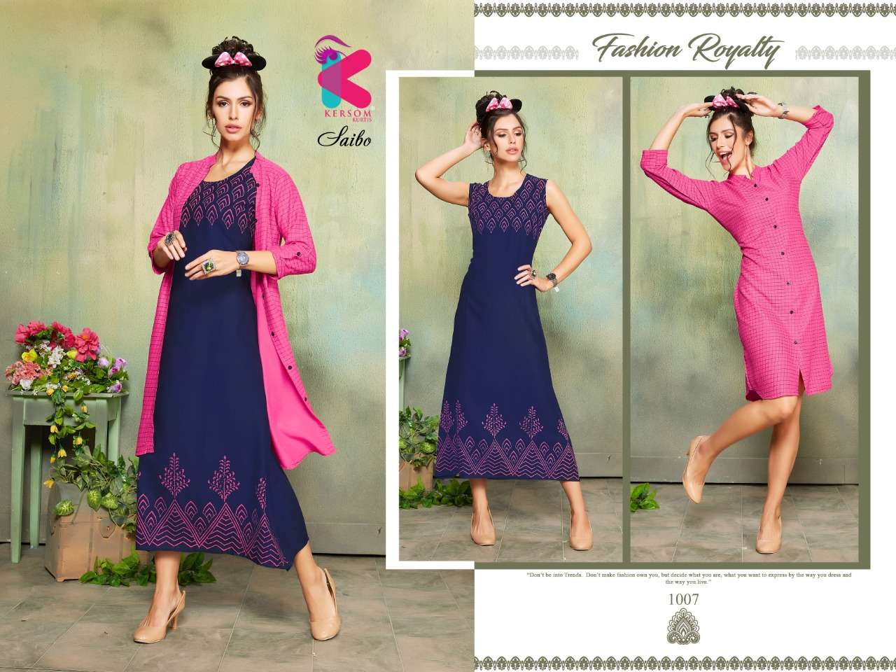 SAIBO BY KERSOM 1001 TO 1008 SERIES BEAUTIFUL STYLISH COLORFUL FANCY PARTY WEAR & ETHNIC WEAR & READY TO WEAR HEAVY RAYON KURTIS AT WHOLESALE PRICE