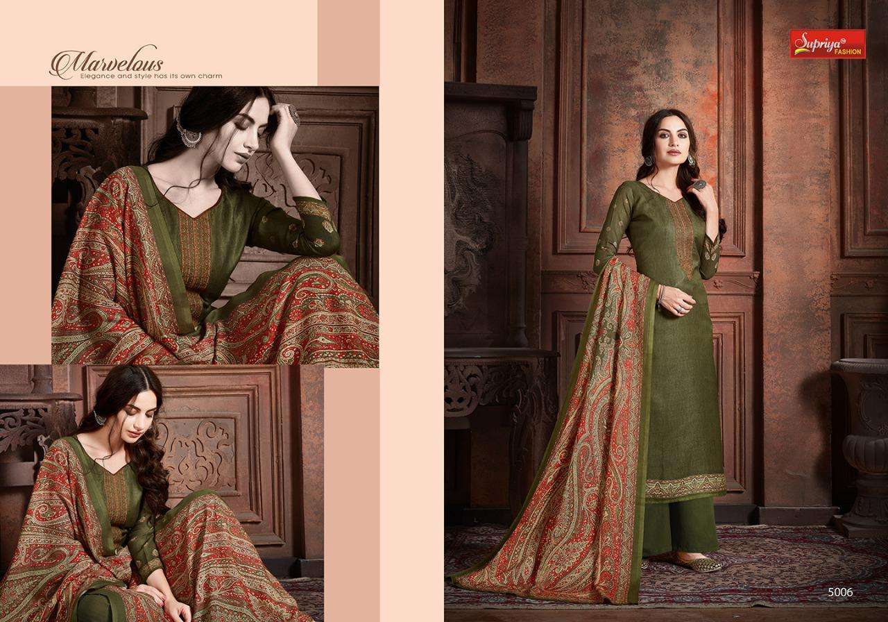 SILKINA BY SUPRIYA FASHION 5001 TO 5007 SERIES DESIGNER SUITS BEAUTIFUL STYLISH FANCY COLORFUL PARTY WEAR & OCCASIONAL WEAR PURE PASHMINA DIGITAL PRINTED WITH EMBROIDERY DRESSES AT WHOLESALE PRICE