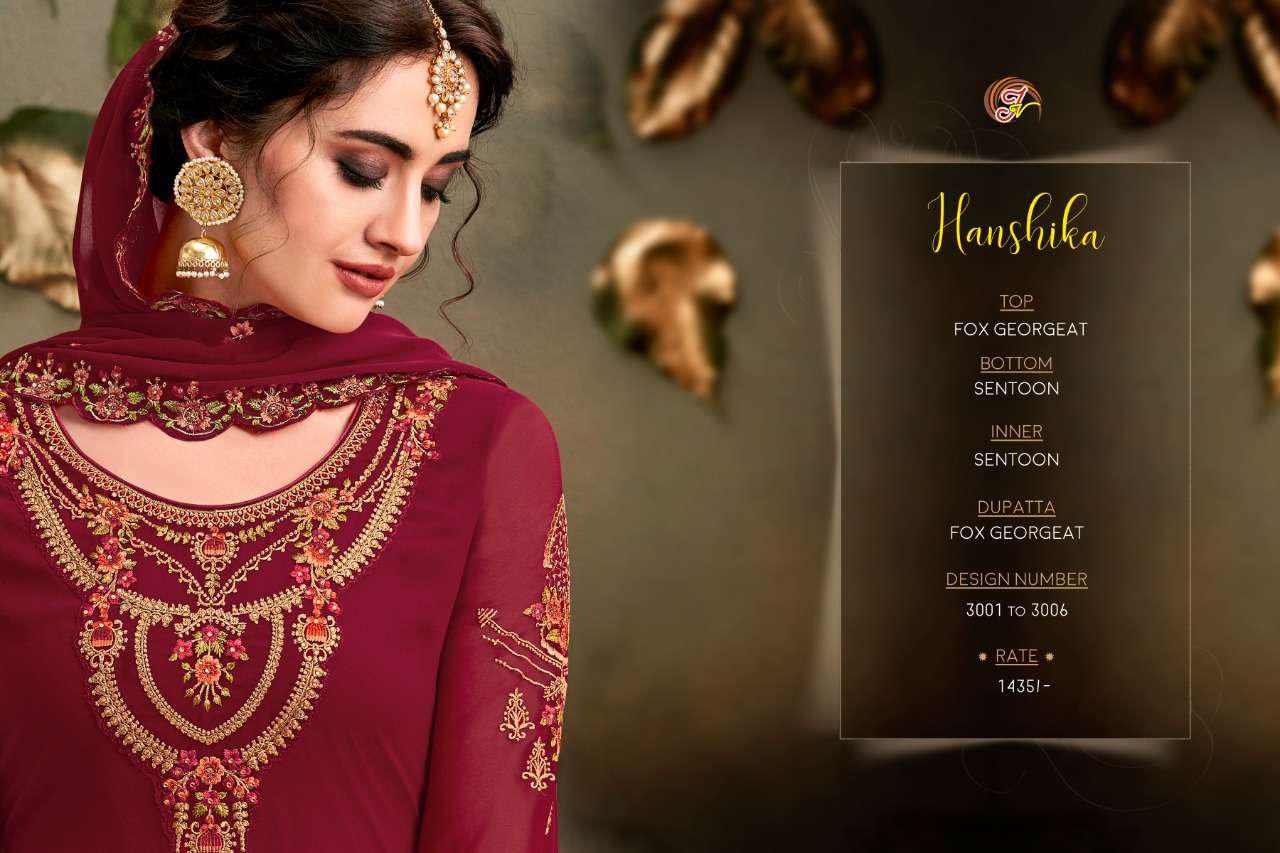 HANSHIKA BY JAY VASUDEV NX 3001 TO 3006 SERIES BEAUTIFUL SUITS STYLISH FANCY COLORFUL PARTY WEAR & ETHNIC WEAR FAUX GEORGETTE EMBROIDERED DRESSES AT WHOLESALE PRICE
