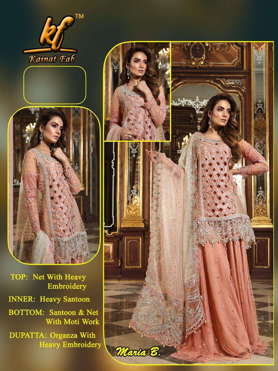 MARIA B BY KAINAT FAB 101 TO 104 SERIES DESIGNER BRIDAL WEAR COLLECTION BEAUTIFUL STYLISH FANCY COLORFUL PARTY WEAR & OCCASIONAL WEAR NET EMBROIDERED DRESSES AT WHOLESALE PRICE