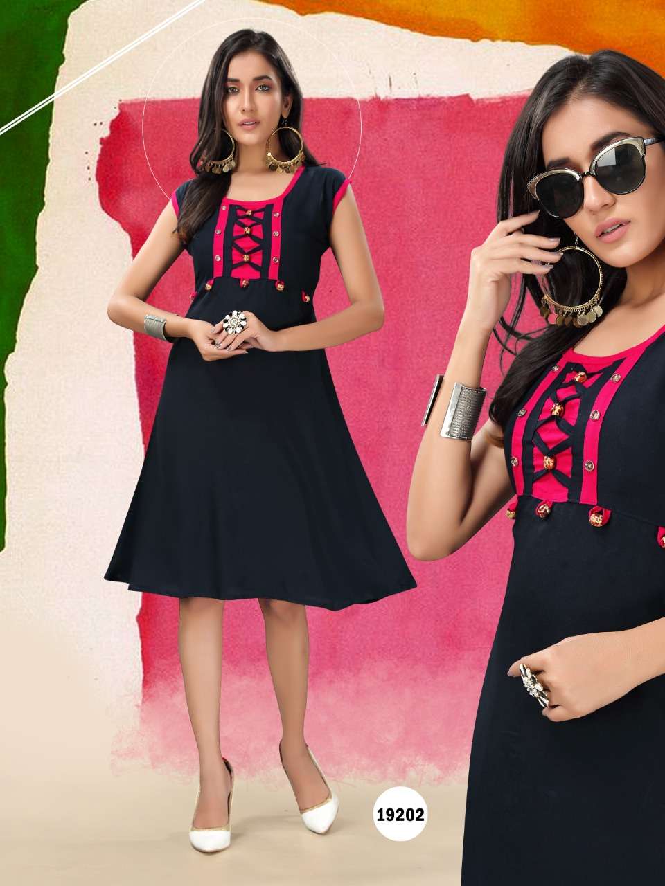 PAAVI VOL-2 BY HONEY 19201 TO 19210 SERIES BEAUTIFUL STYLISH FANCY COLORFUL CASUAL WEAR & ETHNIC WEAR & READY TO WEAR HEAVY RAYON 14KG WITH MANKA BUTTONS KURTIS AT WHOLESALE PRICE