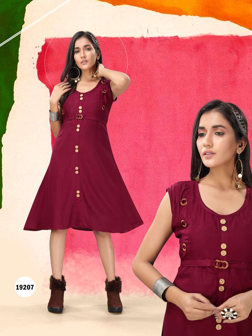 PAAVI VOL-2 BY HONEY 19201 TO 19210 SERIES BEAUTIFUL STYLISH FANCY COLORFUL CASUAL WEAR & ETHNIC WEAR & READY TO WEAR HEAVY RAYON 14KG WITH MANKA BUTTONS KURTIS AT WHOLESALE PRICE