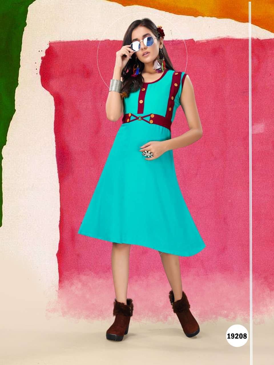 PAAVI VOL-2 BY HONEY 19201 TO 19210 SERIES BEAUTIFUL STYLISH FANCY COLORFUL CASUAL WEAR & ETHNIC WEAR & READY TO WEAR HEAVY RAYON 14KG WITH MANKA BUTTONS KURTIS AT WHOLESALE PRICE