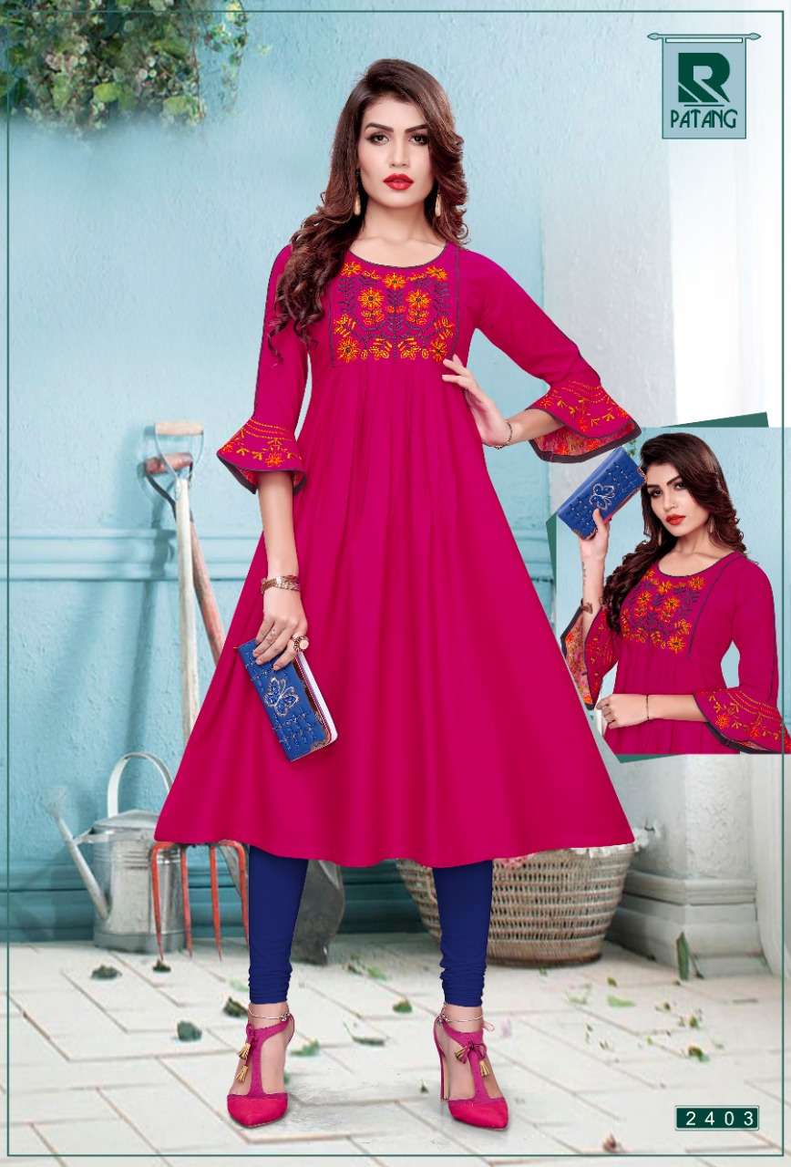 PATANG BY RAASHI 2401 TO 2412 SERIES BEAUTIFUL STYLISH FANCY COLORFUL CASUAL WEAR & ETHNIC WEAR & READY TO WEAR RAYON KURTIS AT WHOLESALE PRICE