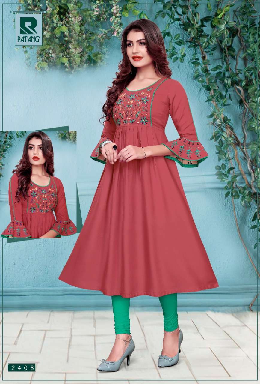 PATANG BY RAASHI 2401 TO 2412 SERIES BEAUTIFUL STYLISH FANCY COLORFUL CASUAL WEAR & ETHNIC WEAR & READY TO WEAR RAYON KURTIS AT WHOLESALE PRICE