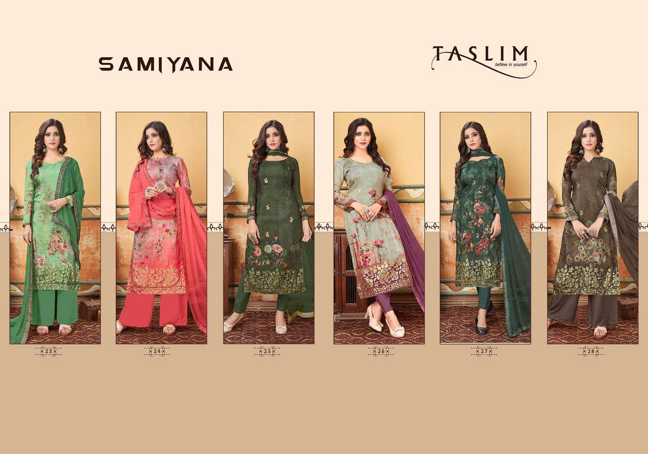 SAMIYANA BY TASLIM 23 TO 28 SERIES BEAUTIFUL STYLISH SHARARA SUITS FANCY COLORFUL CASUAL WEAR & ETHNIC WEAR & READY TO WEAR PURE VISCOSE UPADA WITH PRINTED DRESSES AT WHOLESALE PRICE