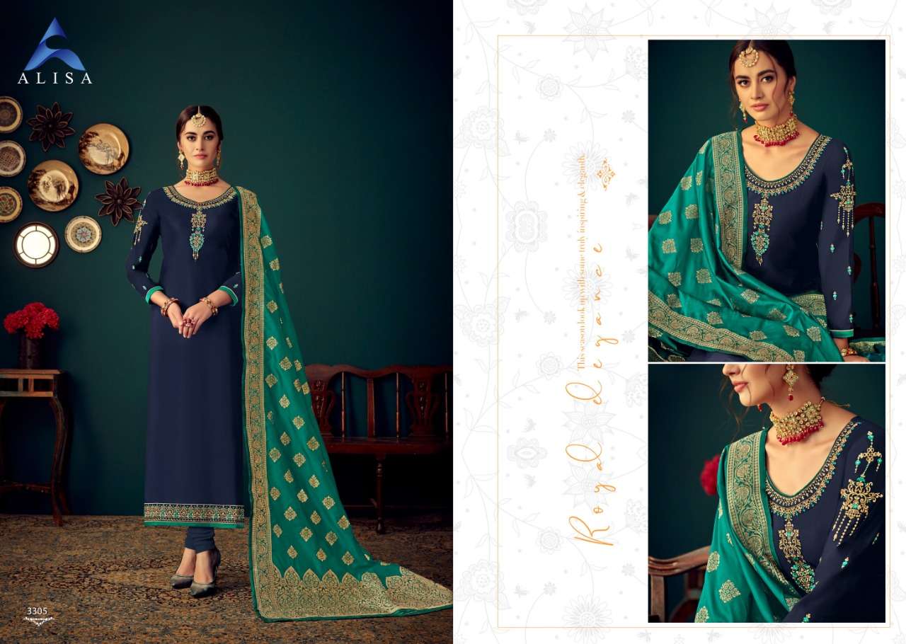 GUL BANARAS BY ALISA 3301 TO 3306 SERIES DESIGNER SUITS COLLECTION BEAUTIFUL STYLISH FANCY COLORFUL PARTY WEAR & OCCASIONAL WEAR JAM SATIN COTTON WITH HEAVY EMBROIDERY DRESSES AT WHOLESALE PRICE