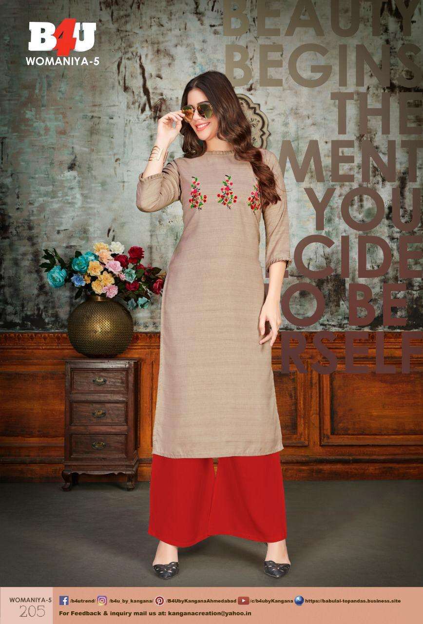 WOMANIYA VOL-5 BY B4U FASHION 801 TO 809 SERIES DESIGNER STYLISH FANCY COLORFUL BEAUTIFUL PARTY WEAR & ETHNIC WEAR COLLECTION FANCY HEAVY KURTIS AT WHOLESALE PRICE