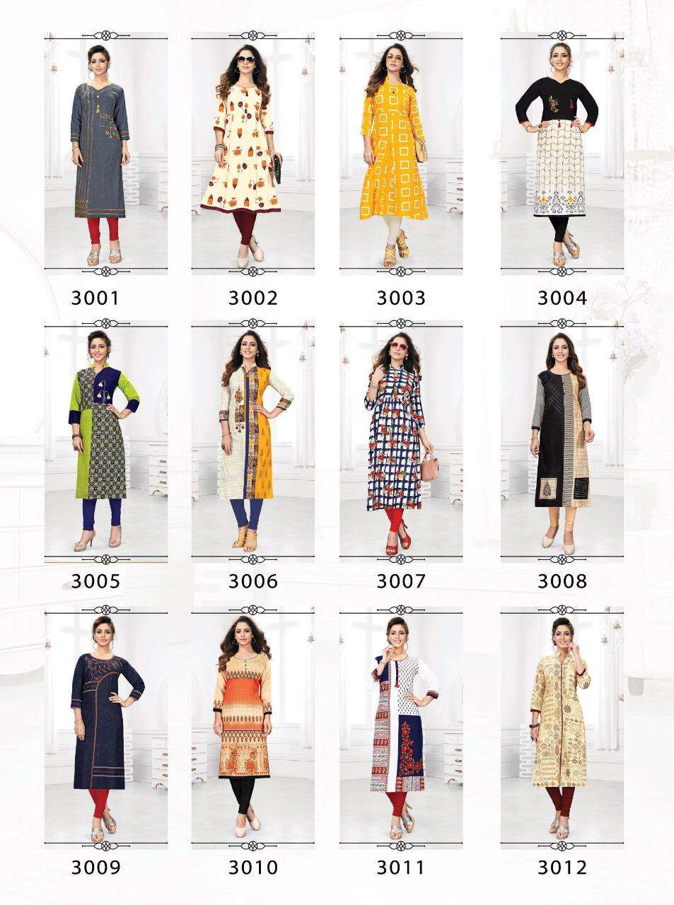 ALIYAA VOL-3 BY KUNDAN 3001 TO 3012 SERIES BEAUTIFUL STYLISH FANCY COLORFUL CASUAL WEAR & ETHNIC WEAR & READY TO WEAR HEAVY PURE COTTON KURTIS AT WHOLESALE PRICE