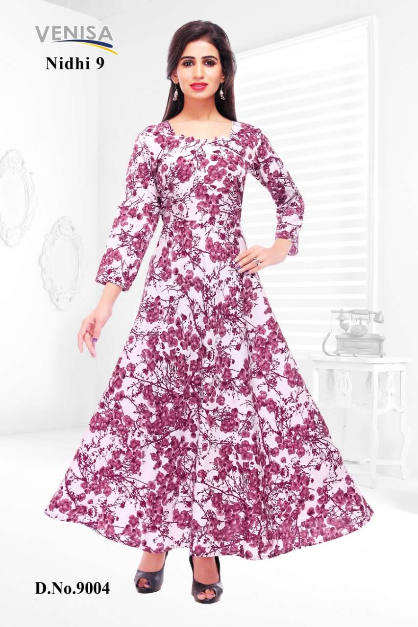 NIDHI VOL-9 BY VENISA 9001 TO 9004 SERIES STYLISH FANCY BEAUTIFUL COLORFUL CASUAL WEAR & ETHNIC WEAR 14 KG HEAVY RAYON KURTIS AT WHOLESALE PRICE