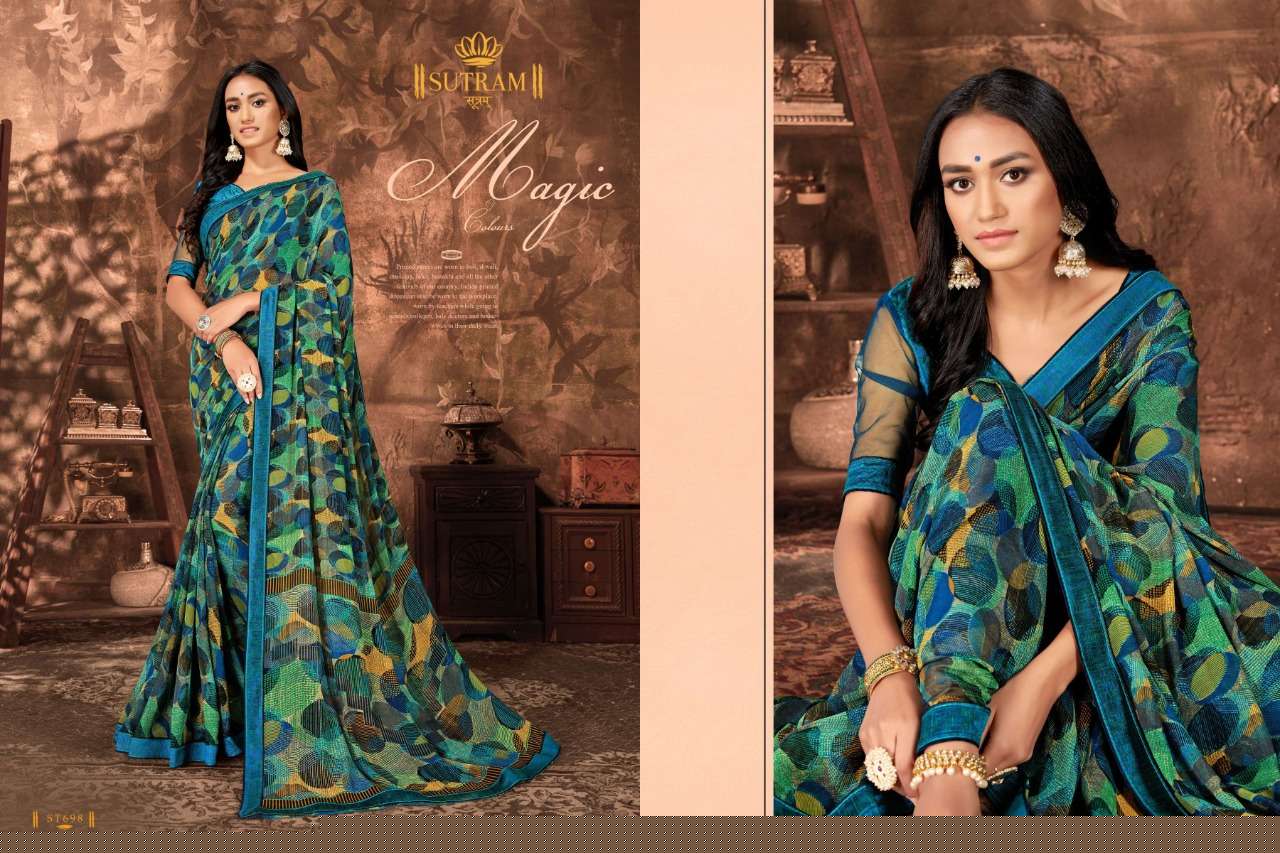 ZEEYA VOL-10 BY SUTRAM 694 TO 702 SERIES INDIAN TRADITIONAL WEAR COLLECTION BEAUTIFUL STYLISH FANCY COLORFUL PARTY WEAR & OCCASIONAL WEAR GEORGETTE PRINTED SAREES AT WHOLESALE PRICE
