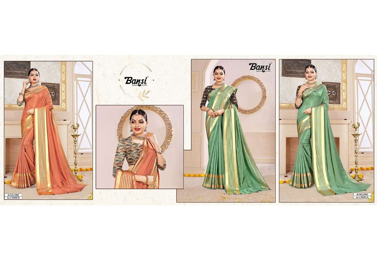 1ST CHOICE BY BANSI FASHION 2901 TO 2910 SERIES INDIAN TRADITIONAL WEAR COLLECTION BEAUTIFUL STYLISH FANCY COLORFUL PARTY WEAR & OCCASIONAL WEAR DOLA SILK WEAVING SATIN PATTA SAREES AT WHOLESALE PRICE