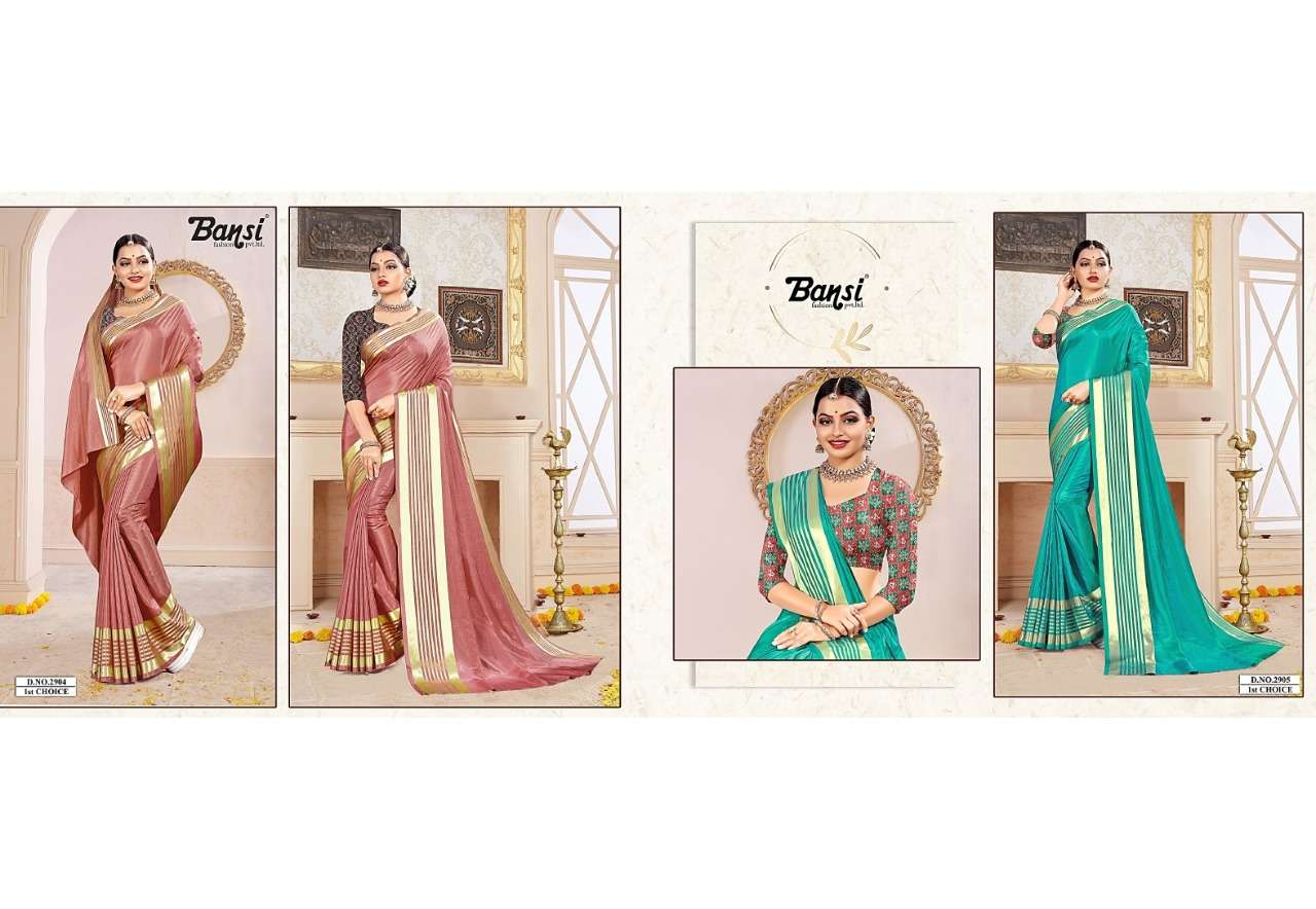 1ST CHOICE BY BANSI FASHION 2901 TO 2910 SERIES INDIAN TRADITIONAL WEAR COLLECTION BEAUTIFUL STYLISH FANCY COLORFUL PARTY WEAR & OCCASIONAL WEAR DOLA SILK WEAVING SATIN PATTA SAREES AT WHOLESALE PRICE