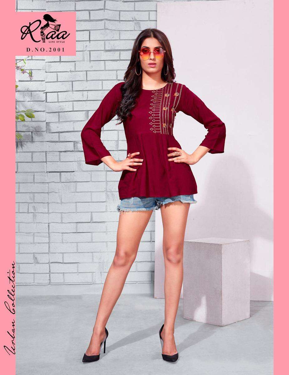 PINKY BY RIAA LIFESTYLE 2001 TO 2007 SERIES BEAUTIFUL COLORFUL STYLISH FANCY CASUAL WEAR & READY TO WEAR TWO TONE SLUB WITH EMBROIDERY TOPS AT WHOLESALE PRICE