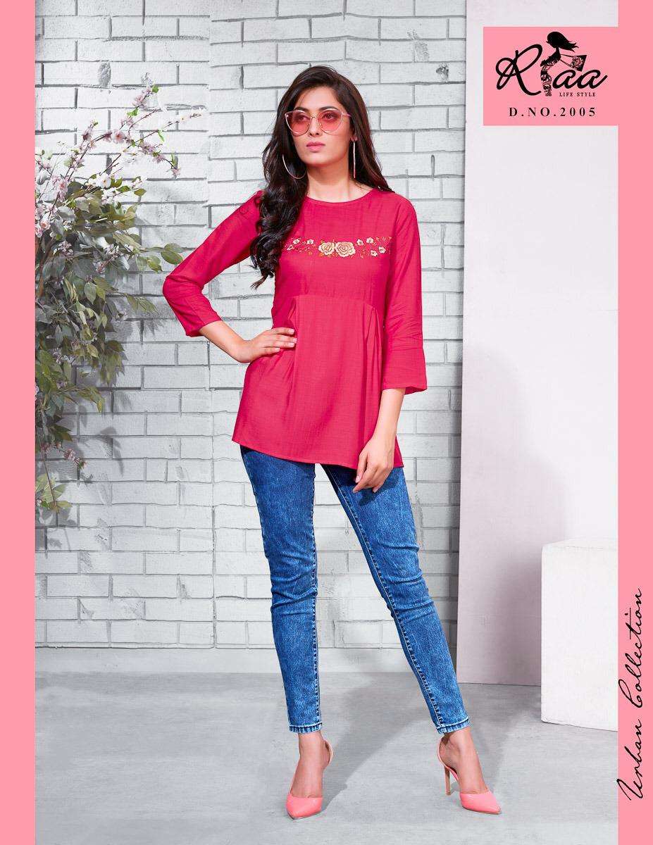 PINKY BY RIAA LIFESTYLE 2001 TO 2007 SERIES BEAUTIFUL COLORFUL STYLISH FANCY CASUAL WEAR & READY TO WEAR TWO TONE SLUB WITH EMBROIDERY TOPS AT WHOLESALE PRICE